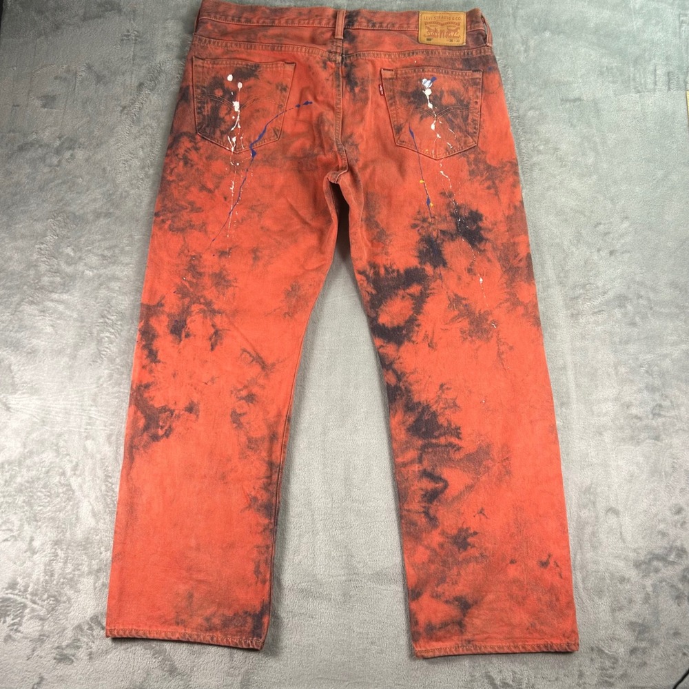 Levis 569 Loose Straight Custom Tie Dye Paint Splatter Jeans Orange Black 36x30